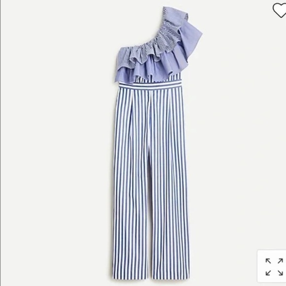 J.Crew- Blue and White Stripe One Shoulder Multi Ruffle Jumpsuit - Picture 3 of 8
